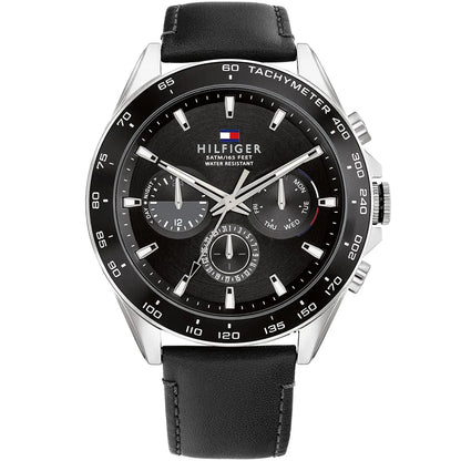 Tommy Hilfiger Damon 1791964 Multi-Function Black Dial Men's Black Leather Watch
