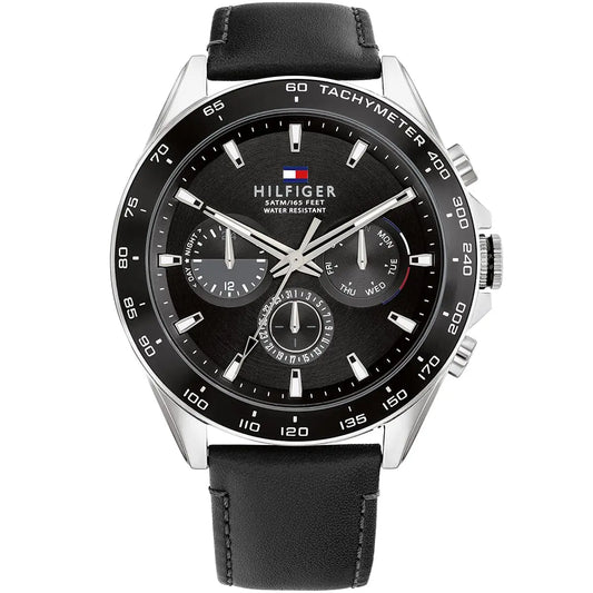 Tommy Hilfiger Damon 1791964 Multi-Function Black Dial Men's Black Leather Watch