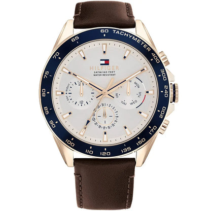Tommy Hilfiger Damon 1791966 Multi-Function White Dial Men's Brown Leather Watch