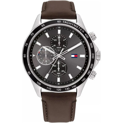 Tommy Hilfiger Miles 1792015 Silver Case Gray Dial Brown Leather Men's Watch