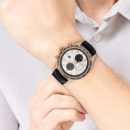 Tommy Hilfiger Miles 1792016 Silver Case White Dial Black Leather Men's Watch