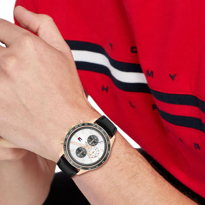 Tommy Hilfiger Miles 1792016 Silver Case White Dial Black Leather Men's Watch
