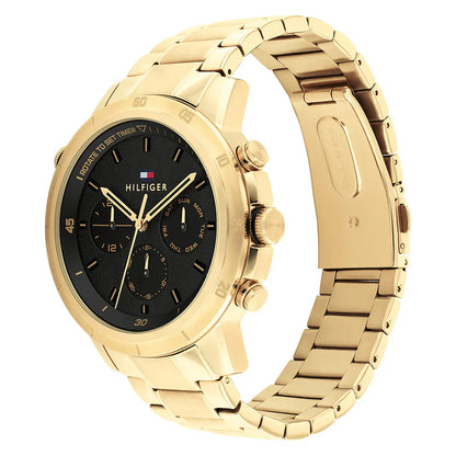 Tommy Hilfiger Troy 1792109 Multi-Function Black Dial Men's Gold-Tone Watch