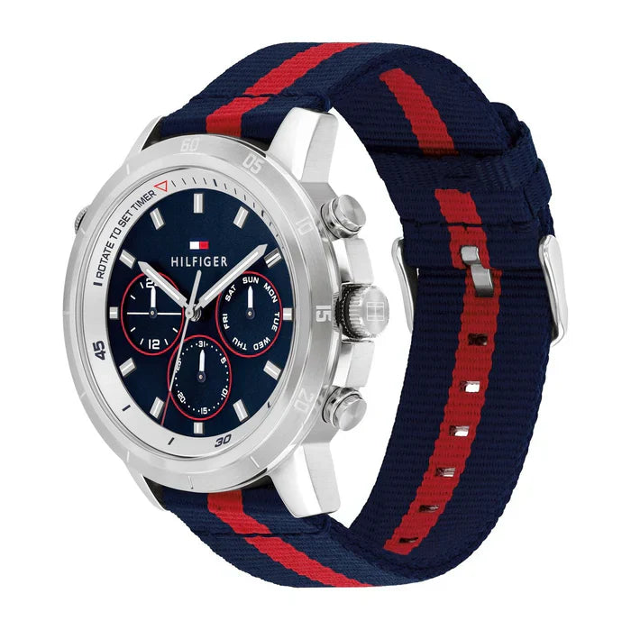 Tommy Hilfiger Men’s Watch – Model 1792124 | Sporty Blue Design with Red Accents
