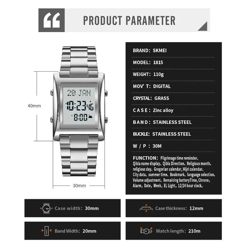 Skmei 1815 ساعة اوقات الصلاة ستيل فضي