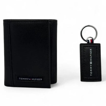 TH Black Leather Wallet-Keychain Set For Men 2#