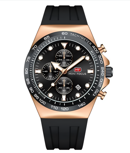 Mini Focus Watch with Black Dial & Rose Gold Case For Men MF0488G
