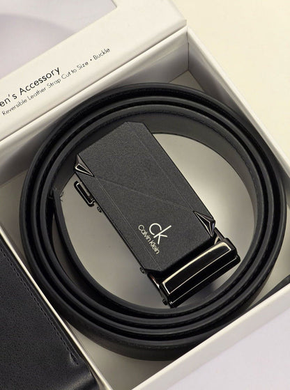 CK Black Leather Wallet-Belt Set For Men 9#