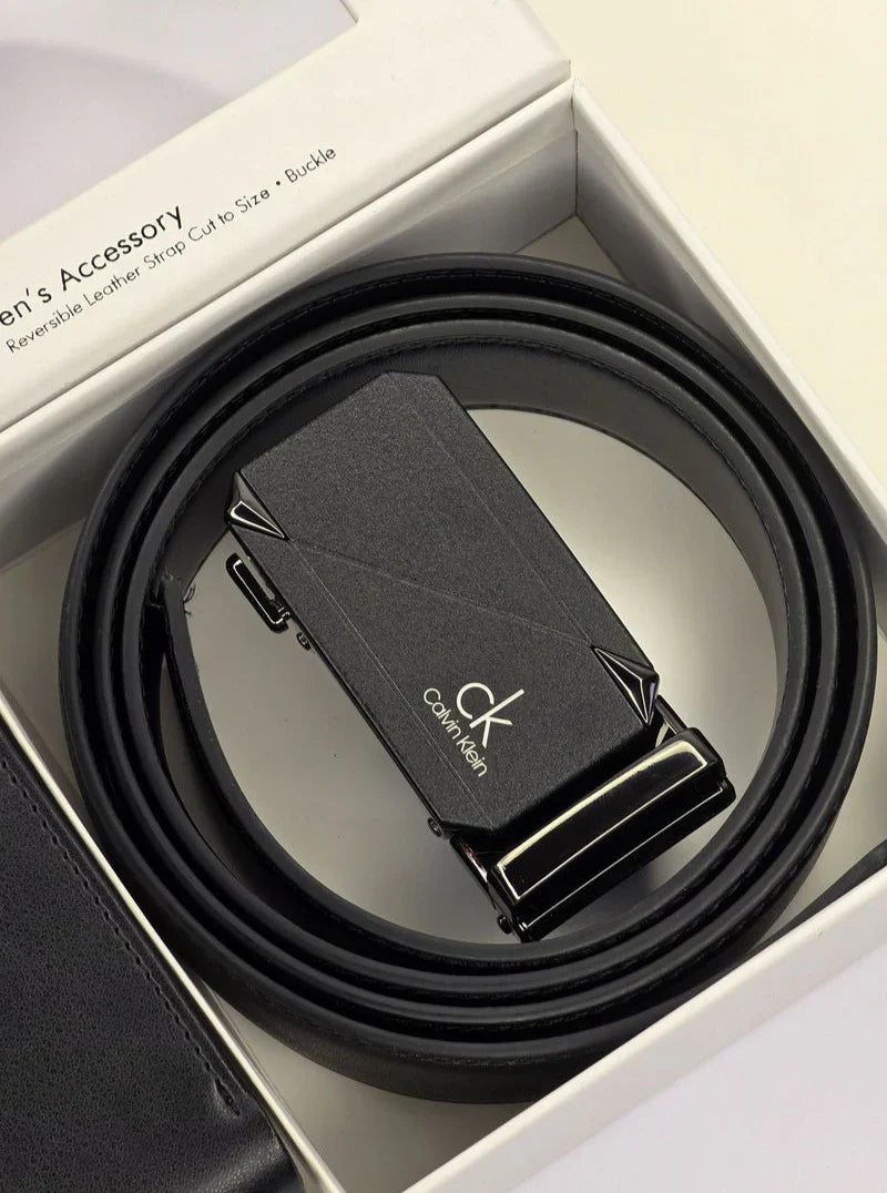 CK Black Leather Wallet-Belt Set For Men 9#