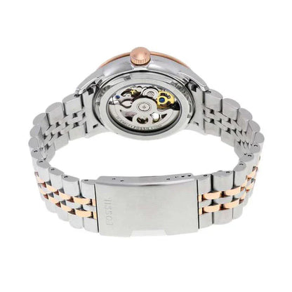 Fossil Townsman Automatic Skeleton Watch for Men ME3075 – White Skeleton Dial, Two-Tone Stainless Steel, 40mm