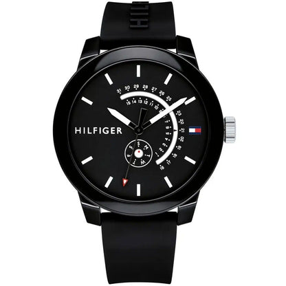 Tommy Hilfiger Brooklyn 1791483 Multi-Function Black Dial Men's Black Rubber Watch
