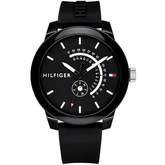 Tommy Hilfiger Brooklyn 1791483 Multi-Function Black Dial Men's Black Rubber Watch