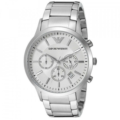 Emporio Armani AR2458 Men’s Silver Dial Stainless Steel Renato Large Chronograph Watch