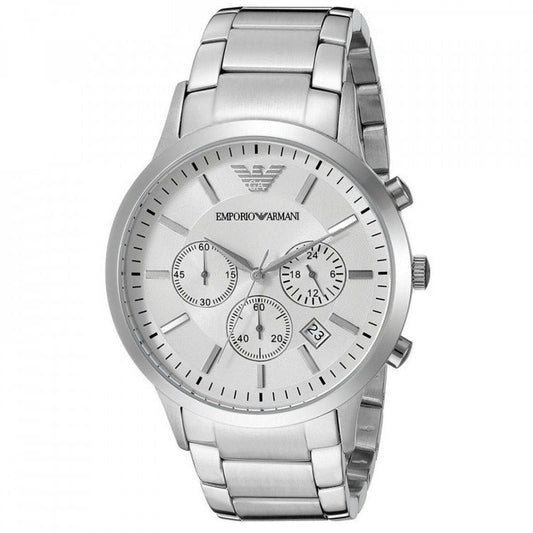 Emporio Armani AR2458 Men’s Silver Dial Stainless Steel Renato Large Chronograph Watch