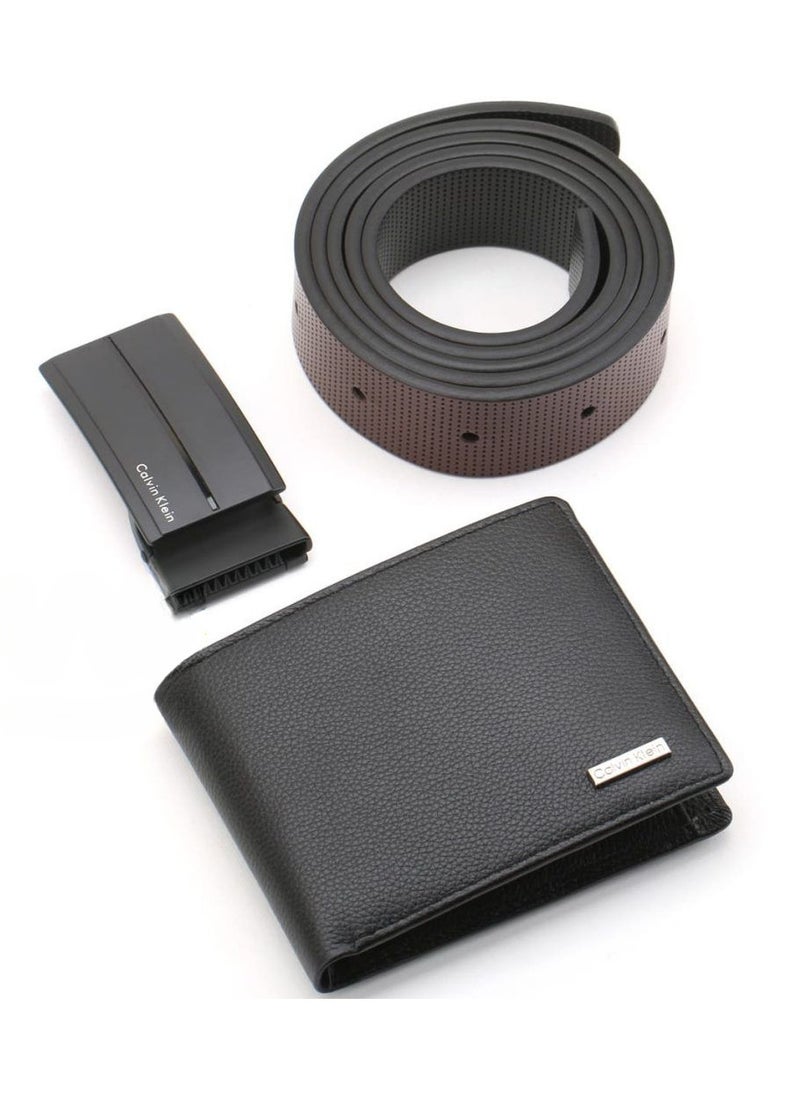 CK Black Leather Wallet-Belt Set For Men 15#