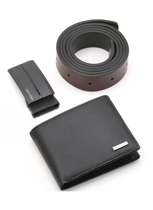 CK Black Leather Wallet-Belt Set For Men 15#