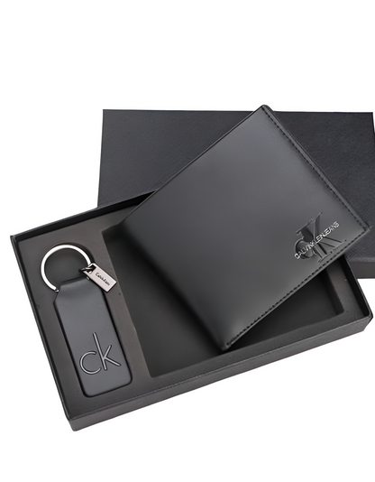 CK Black Leather Wallet & Keychain Set For Men 6#