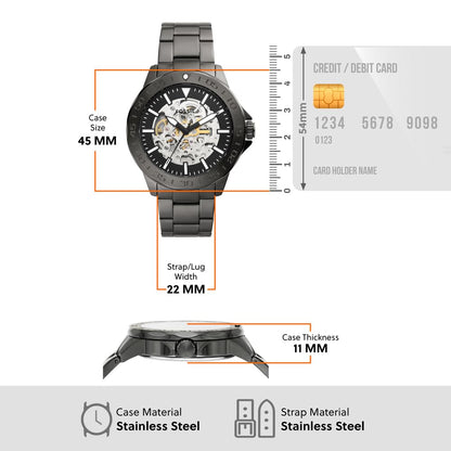 Fossil Bannon Grey Automatic Stainless Steel Watch BQ2678 – 45mm Unisex Analog Wristwatch