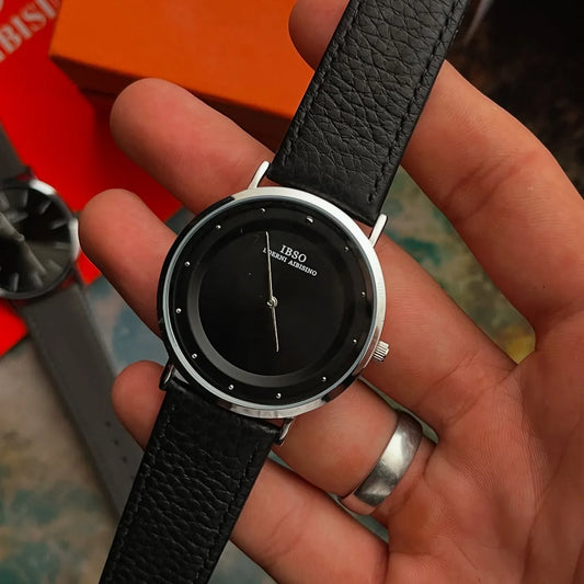 IBSO Slim Leather Belt Watch - Silver Frame - S8160G