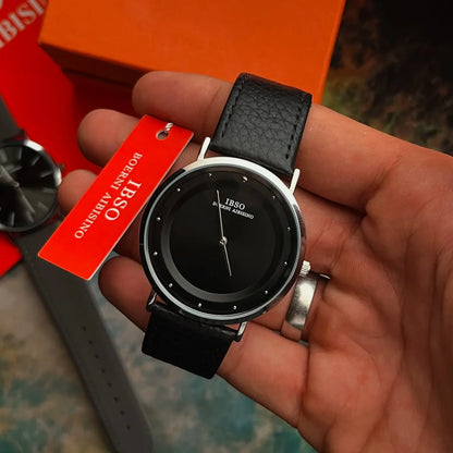 IBSO Slim Leather Belt Watch - Silver Frame - S8160G