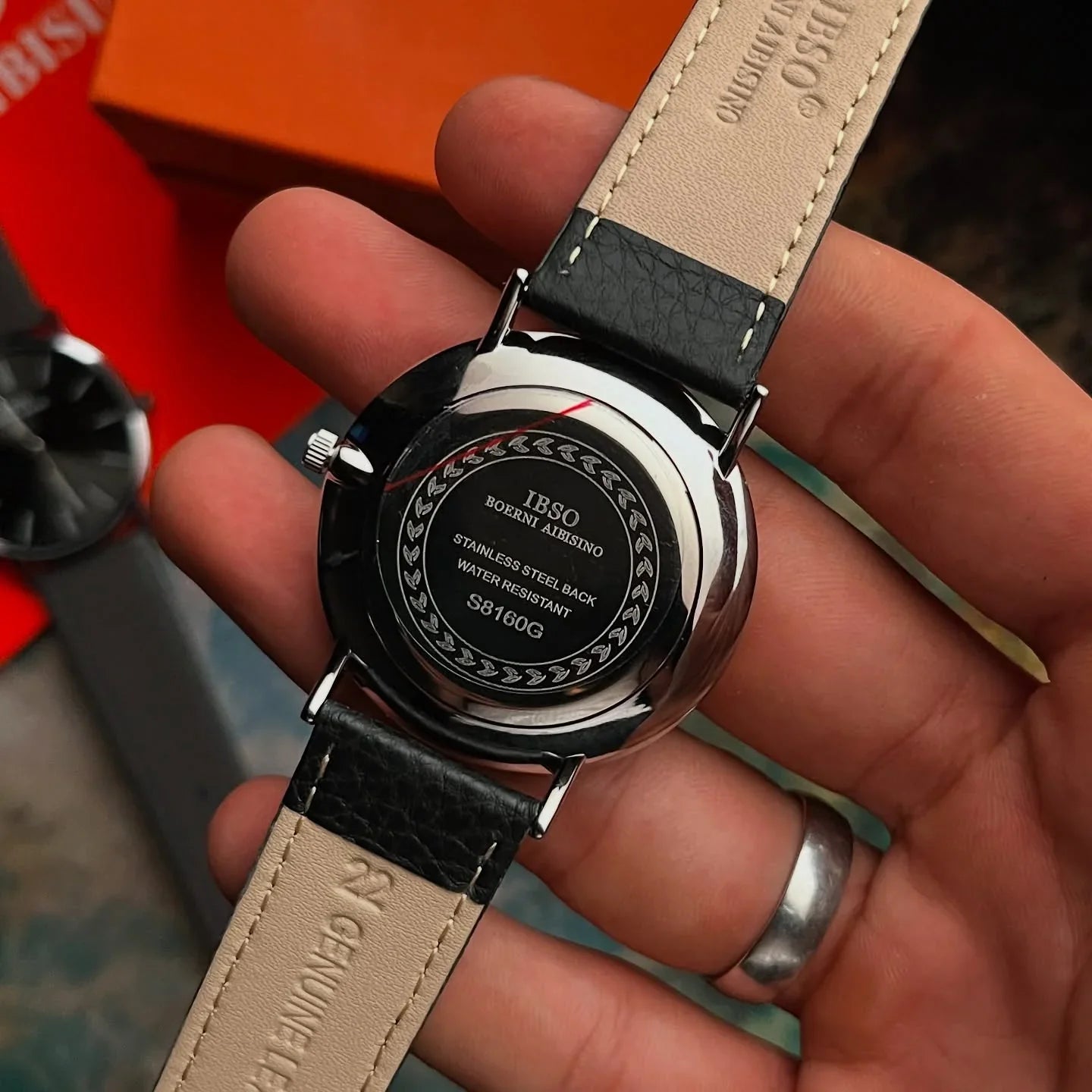 IBSO Slim Leather Belt Watch - Silver Frame - S8160G