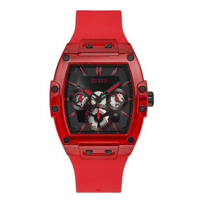 Guess Men's Watch – Model GW0203G5 | Phoenix Collection – Bold Square Design with Red Silicone Strap