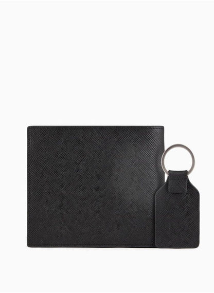 AX Black Leather Wallet & Keychain Set For Men 17#