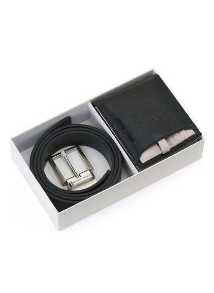 EA Black Leather Wallet-Belt Set For Men 21#