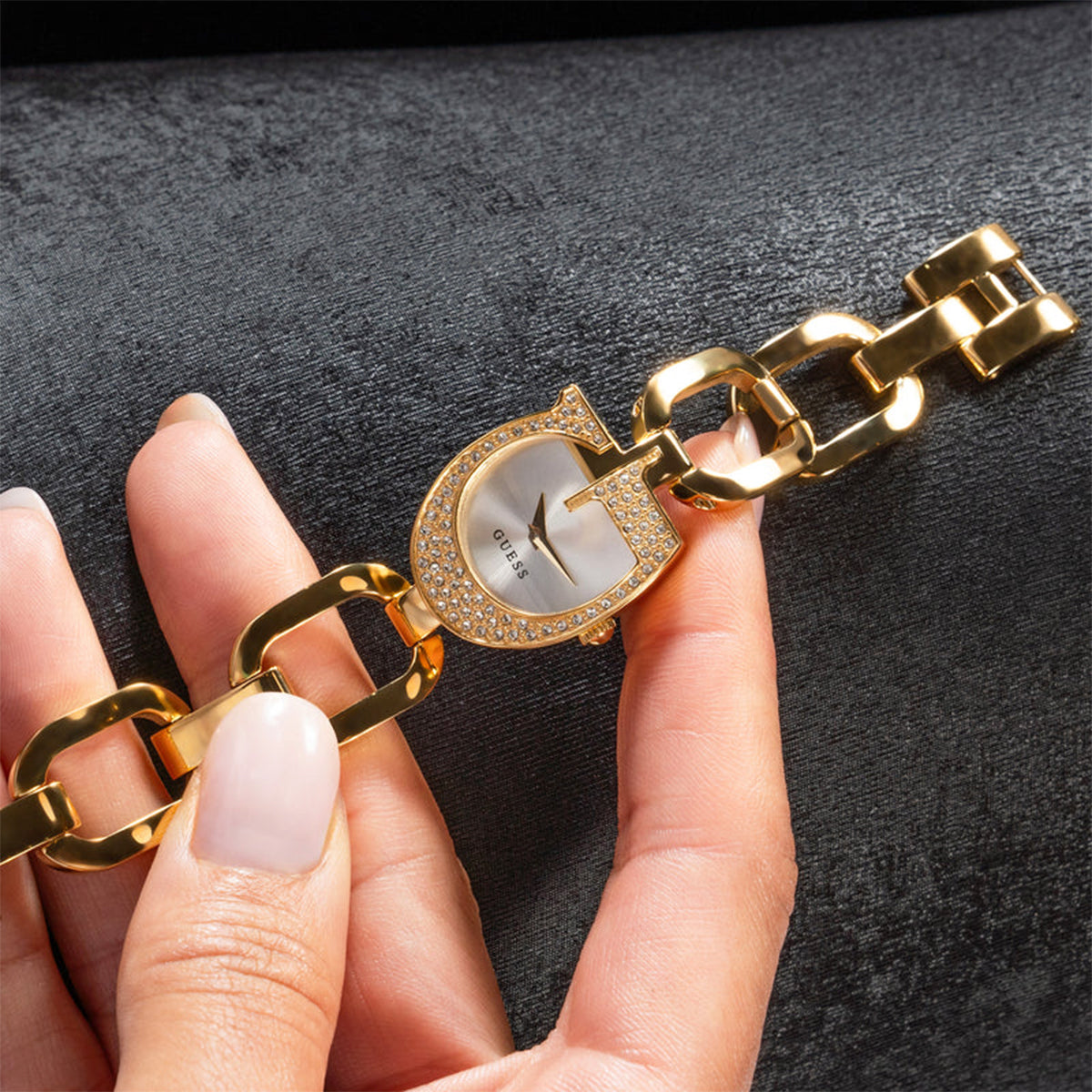 GUESS Women Full Gold Crystal G Frame Watch | GW0683L2