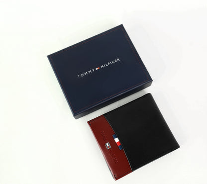 TH Black Leather Bifold Wallet For Men
