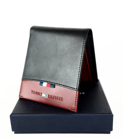 TH Black Leather Bifold Wallet For Men