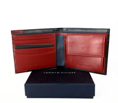 TH Black Leather Bifold Wallet For Men