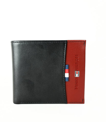 TH Black Leather Bifold Wallet For Men
