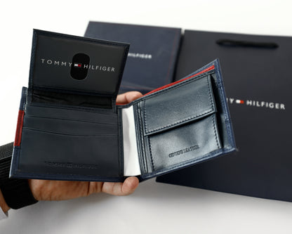 TH Navy Leather Bifold Wallet For Men 4#