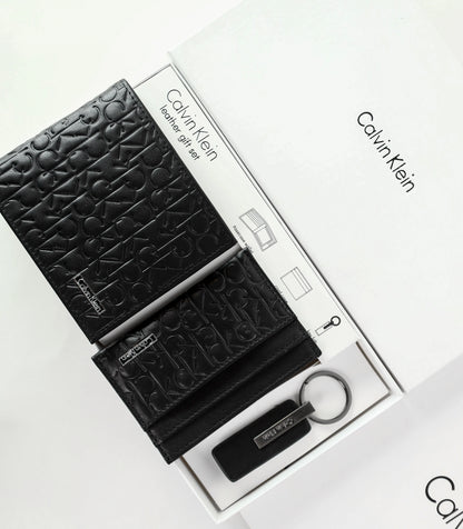 CK Black Monogram Leather Wallet-Keychain-Card Holder Set For Men 4#