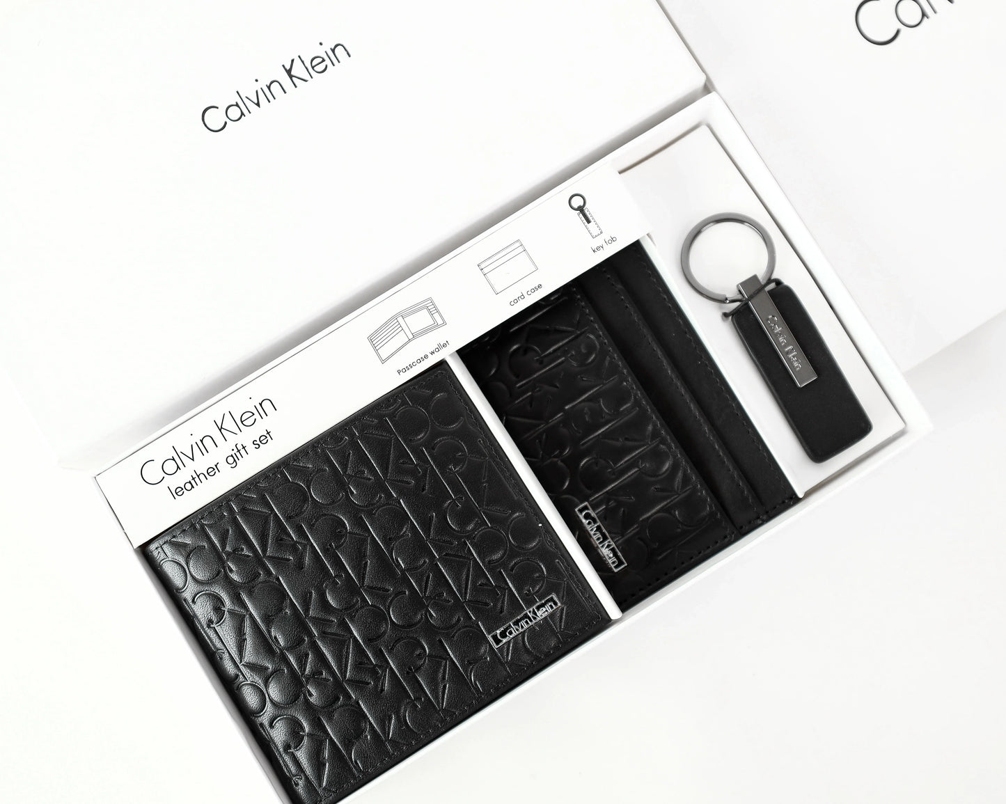 CK Black Monogram Leather Wallet-Keychain-Card Holder Set For Men 4#