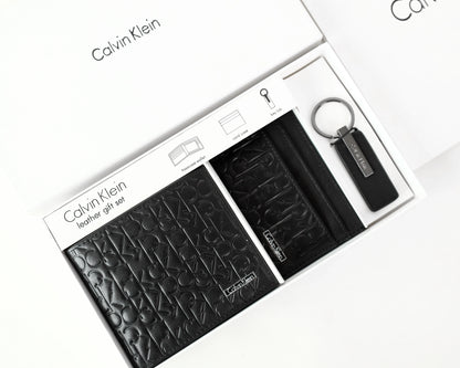 CK Black Monogram Leather Wallet-Keychain-Card Holder Set For Men 4#