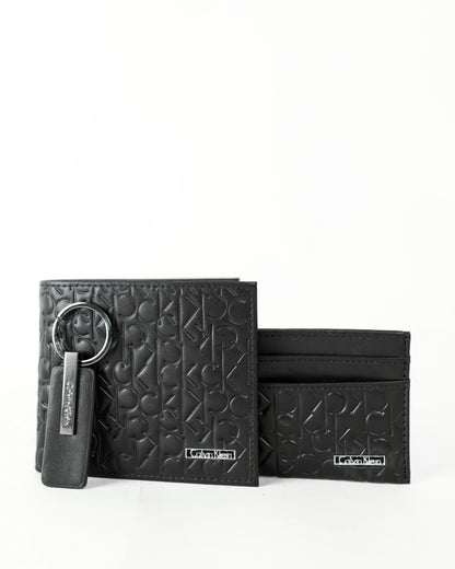 CK Black Monogram Leather Wallet-Keychain-Card Holder Set For Men 4#