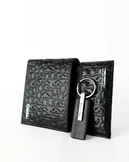 CK Black Monogram Leather Wallet-Keychain-Card Holder Set For Men 4#