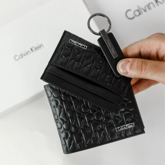 CK Black Monogram Leather Wallet-Keychain-Card Holder Set For Men 4#