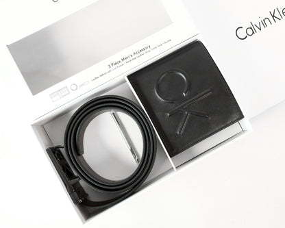 CK Black Leather Wallet-Belt Set For Men 7#