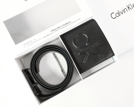 CK Black Leather Wallet-Belt Set For Men 7#