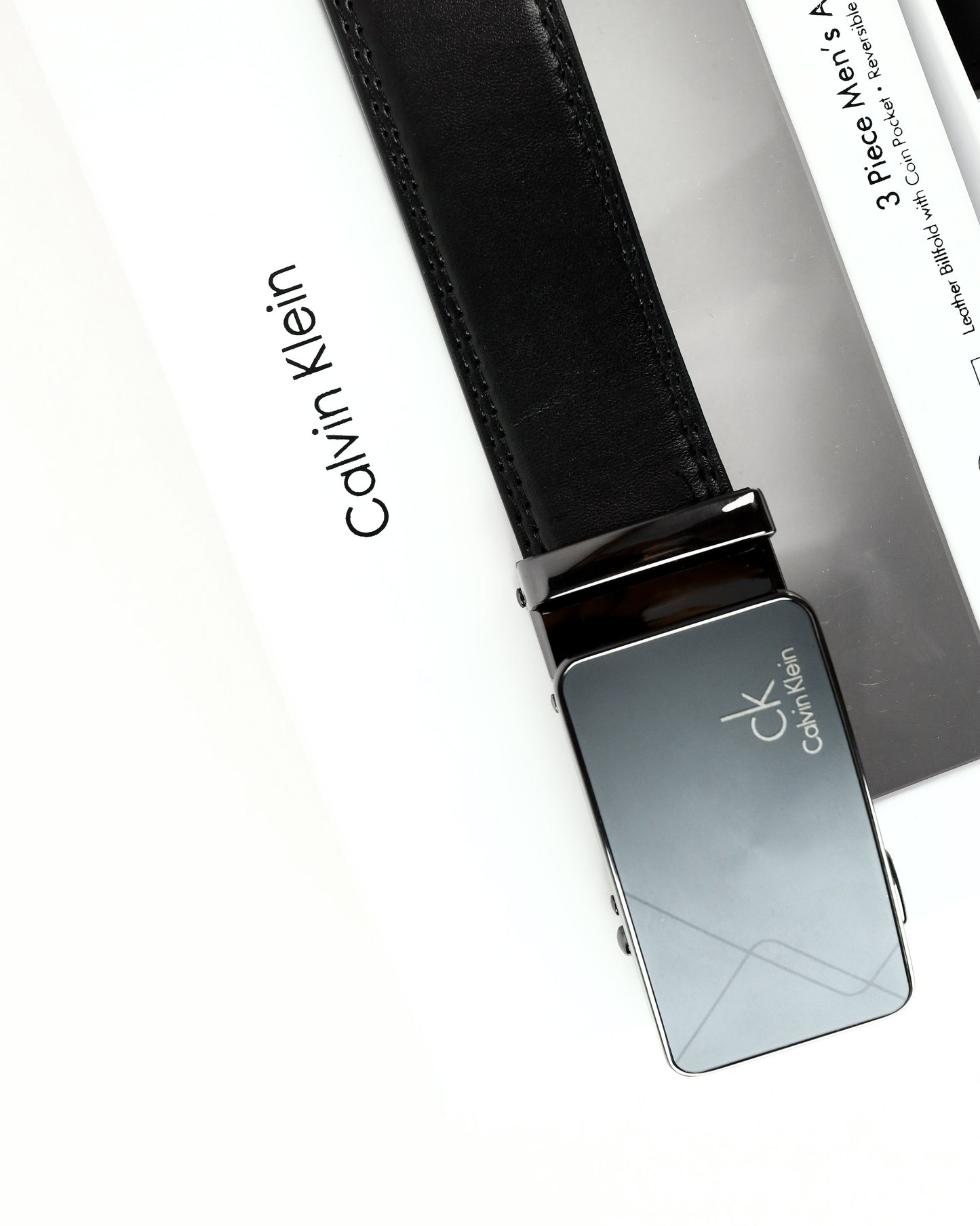 CK Black Leather Wallet-Belt Set For Men 8#