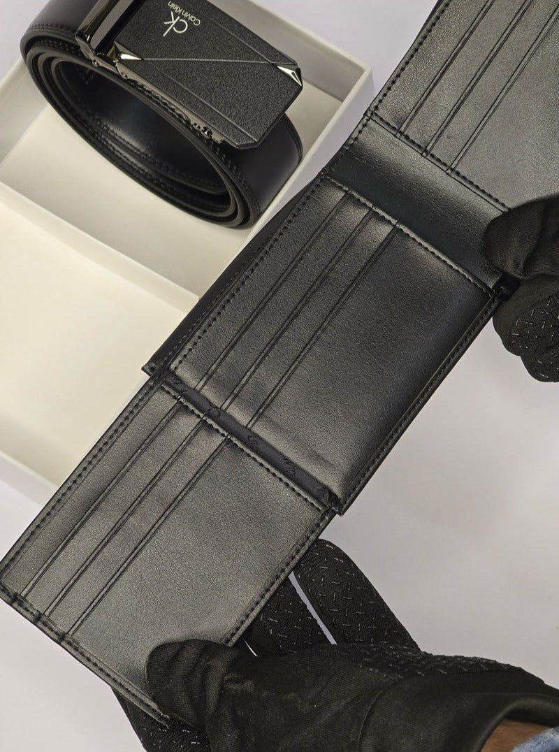 CK Black Leather Wallet-Belt Set For Men 9#