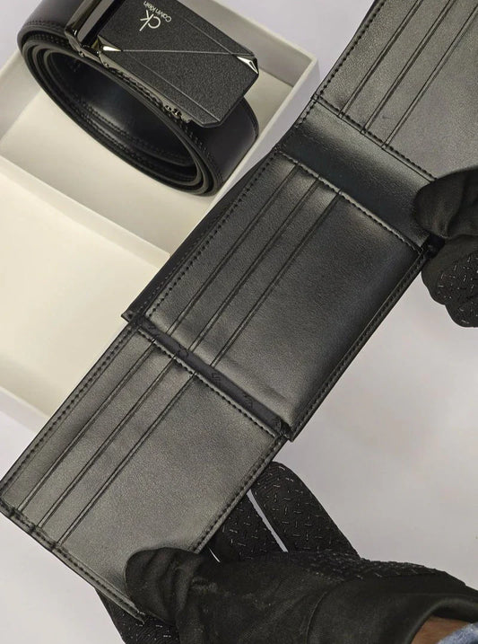 CK Black Leather Wallet-Belt Set For Men 9#