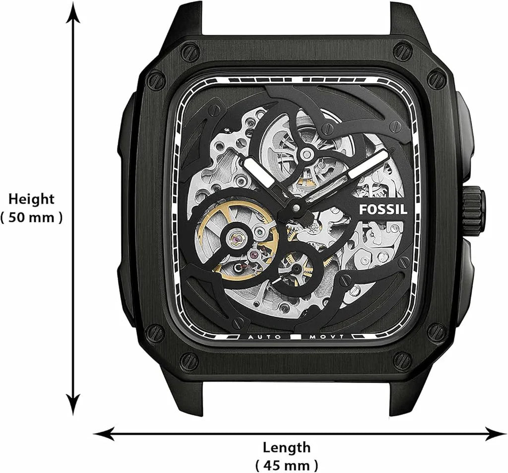 Fossil Inscription Automatic Skeleton Watch for Men – Black Dial & Black Stainless Steel Strap (BQ2574)