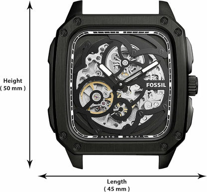 Fossil Inscription Automatic Skeleton Watch for Men – Black Dial & Black Stainless Steel Strap (BQ2574)
