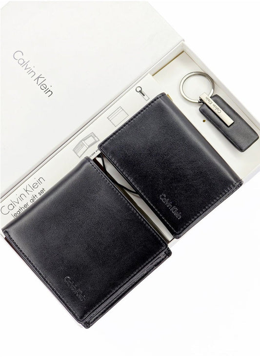 CK Black Leather Wallet-Keychain-Card Holder Set For Men 7#