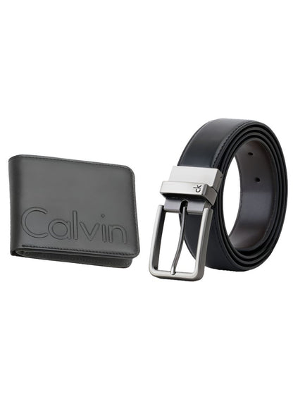 CK Black Leather Wallet-Belt Set For Men 16#