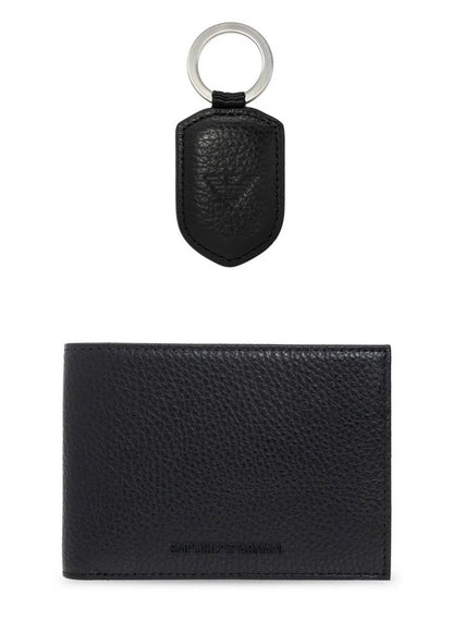 EA Black Leather Wallet & Keychain Set For Men 12#